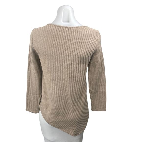 Goelia Brown Tan Rib Knit Asymmetric Hem Long Sleeve Pullover Sweater Top Size S - Picture 2 of 4